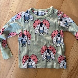 Polarn O. Pyret Green and Pink Bug Print Long Sleeve Tee 1.5-2T